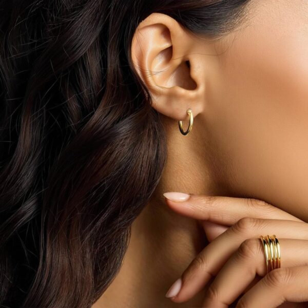 Polished Gold-Plated Mini Hoop Earrings – Simple and Timeless Design - Image 3