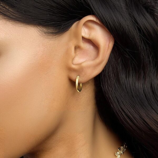 Polished Gold-Plated Mini Hoop Earrings – Simple and Timeless Design - Image 2